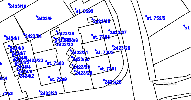 Parcela st. 7302 v KÚ Chrudim, Katastrální mapa