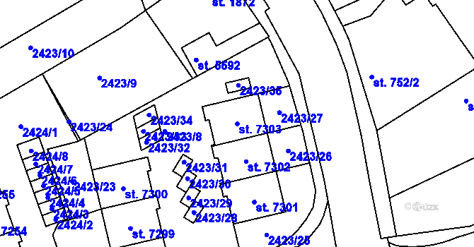 Parcela st. 7303 v KÚ Chrudim, Katastrální mapa