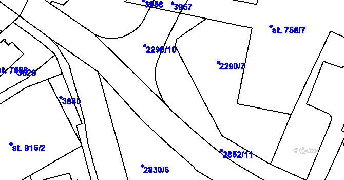 Parcela st. 2290/13 v KÚ Chrudim, Katastrální mapa