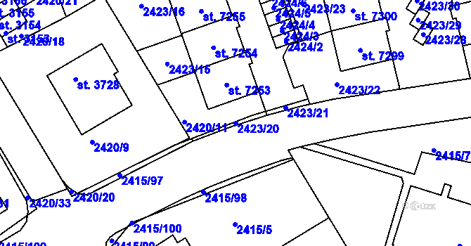 Parcela st. 2423/20 v KÚ Chrudim, Katastrální mapa