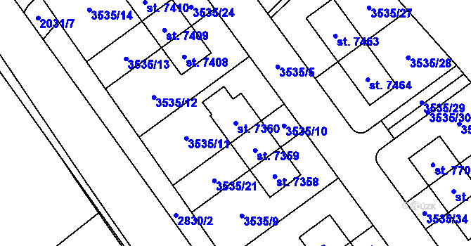 Parcela st. 7360 v KÚ Chrudim, Katastrální mapa