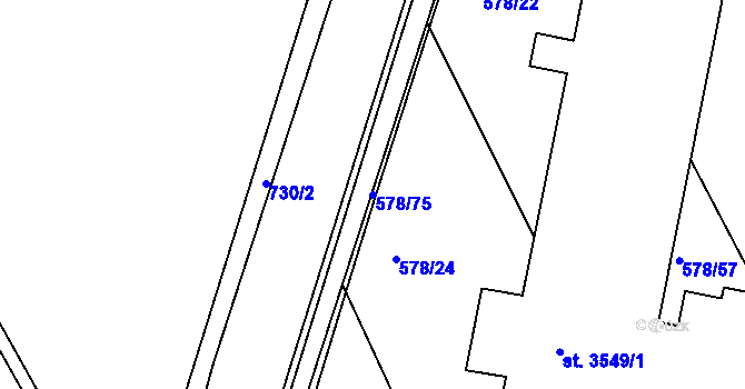 Parcela st. 578/75 v KÚ Chrudim, Katastrální mapa