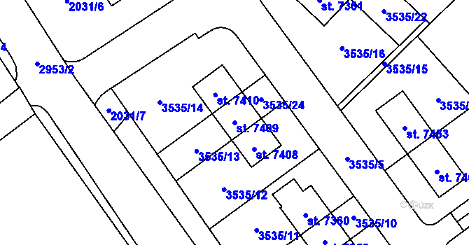 Parcela st. 7409 v KÚ Chrudim, Katastrální mapa