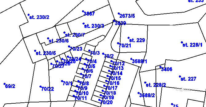 Parcela st. 70/2 v KÚ Chrudim, Katastrální mapa