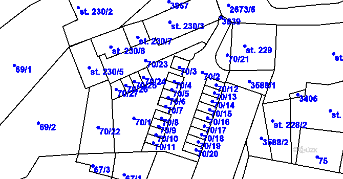 Parcela st. 70/5 v KÚ Chrudim, Katastrální mapa