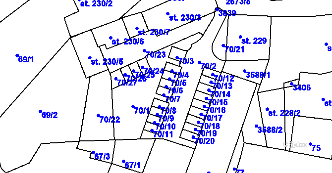 Parcela st. 70/6 v KÚ Chrudim, Katastrální mapa