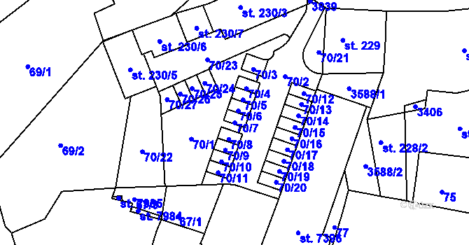 Parcela st. 70/7 v KÚ Chrudim, Katastrální mapa