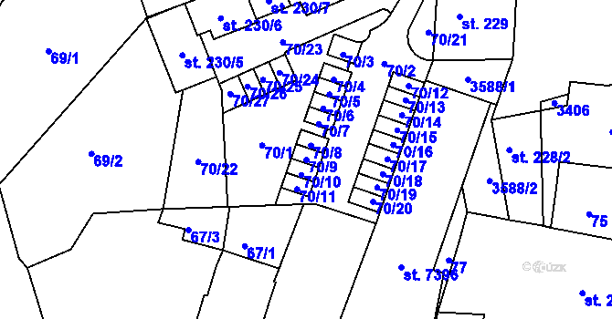 Parcela st. 70/9 v KÚ Chrudim, Katastrální mapa