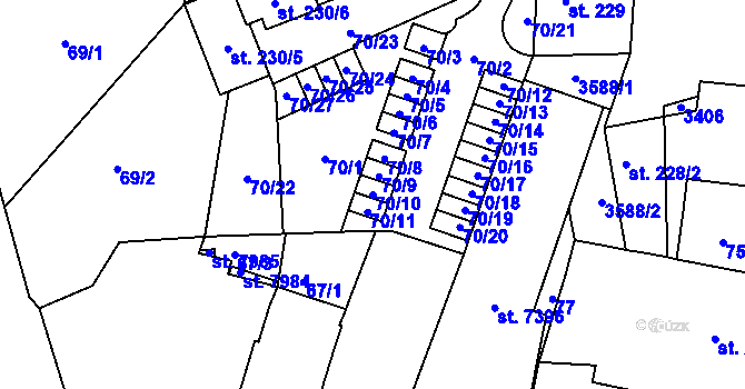 Parcela st. 70/10 v KÚ Chrudim, Katastrální mapa