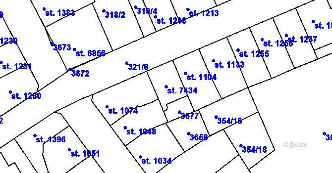 Parcela st. 7434 v KÚ Chrudim, Katastrální mapa