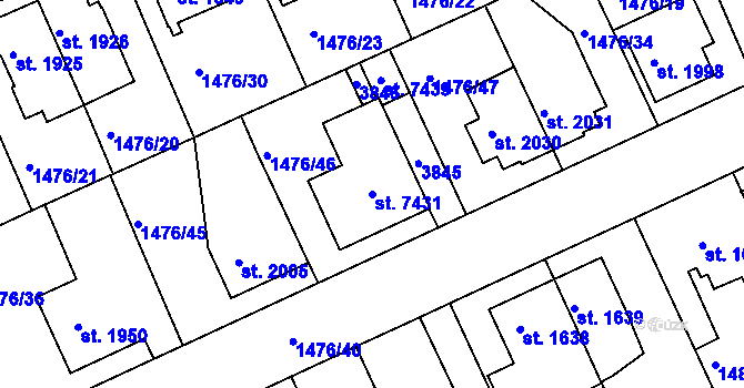 Parcela st. 7431 v KÚ Chrudim, Katastrální mapa