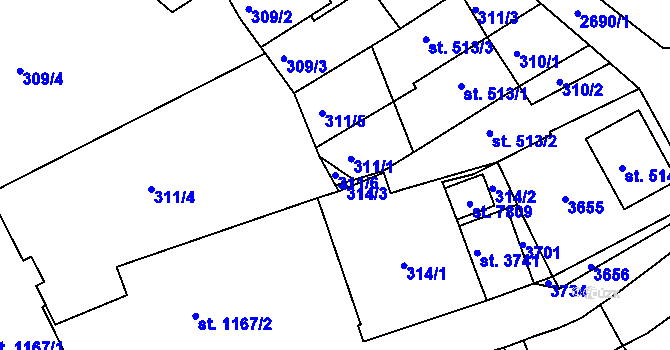 Parcela st. 311/6 v KÚ Chrudim, Katastrální mapa