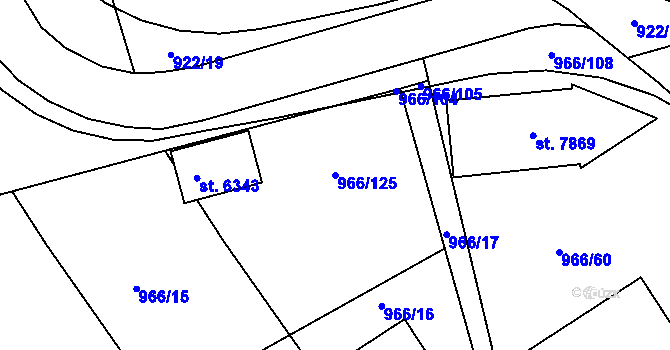 Parcela st. 966/125 v KÚ Chrudim, Katastrální mapa