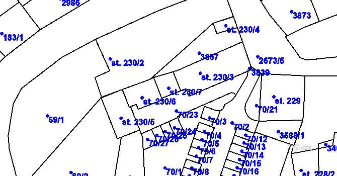 Parcela st. 230/7 v KÚ Chrudim, Katastrální mapa