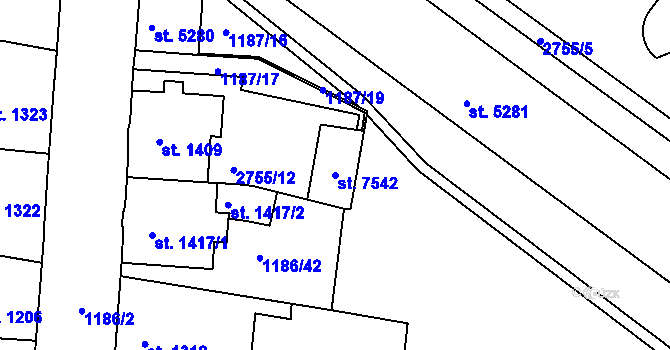 Parcela st. 7542 v KÚ Chrudim, Katastrální mapa