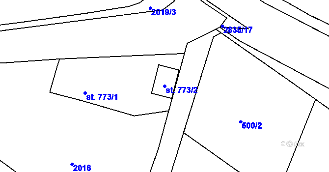 Parcela st. 773/2 v KÚ Chrudim, Katastrální mapa