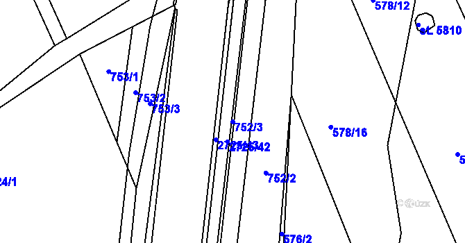 Parcela st. 752/3 v KÚ Chrudim, Katastrální mapa