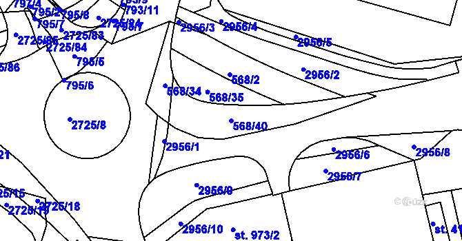Parcela st. 568/40 v KÚ Chrudim, Katastrální mapa