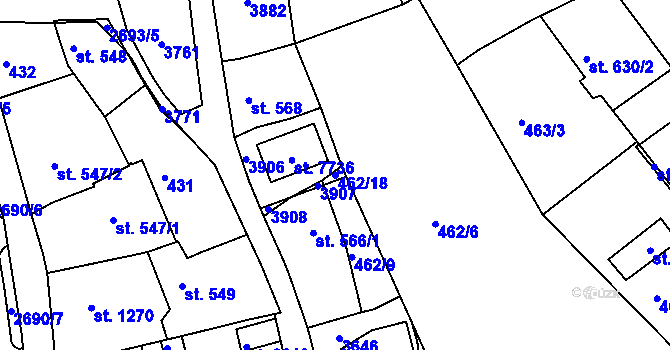 Parcela st. 462/18 v KÚ Chrudim, Katastrální mapa