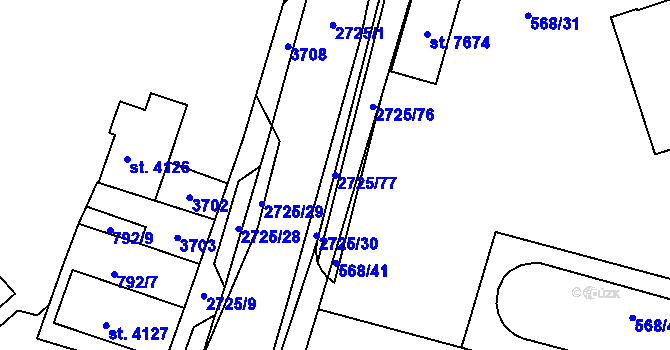 Parcela st. 2725/77 v KÚ Chrudim, Katastrální mapa