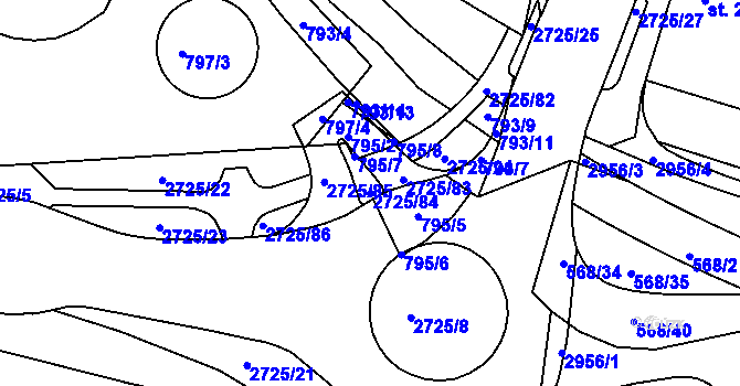 Parcela st. 2725/84 v KÚ Chrudim, Katastrální mapa