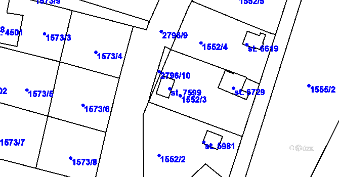 Parcela st. 7599 v KÚ Chrudim, Katastrální mapa