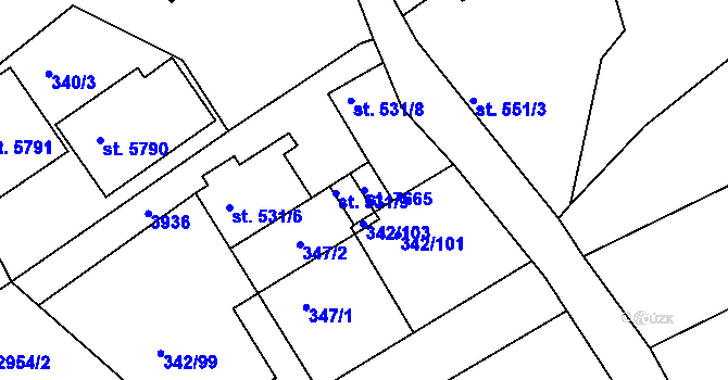 Parcela st. 7665 v KÚ Chrudim, Katastrální mapa