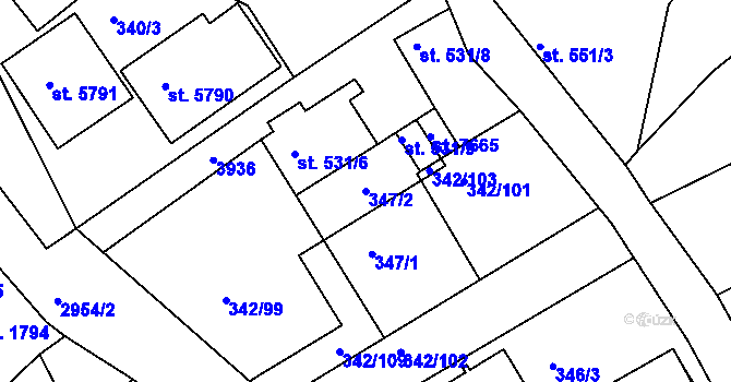 Parcela st. 347/2 v KÚ Chrudim, Katastrální mapa