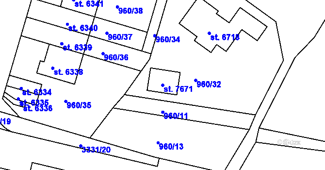 Parcela st. 7671 v KÚ Chrudim, Katastrální mapa