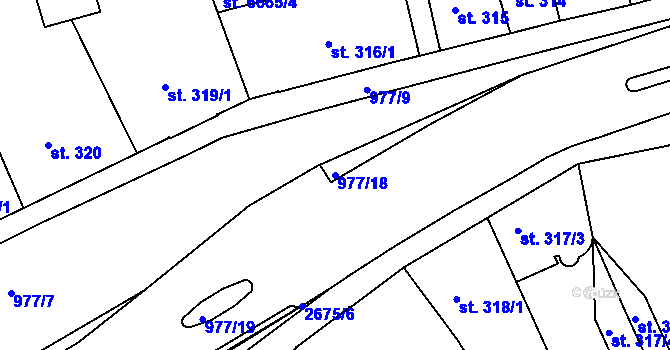 Parcela st. 977/18 v KÚ Chrudim, Katastrální mapa