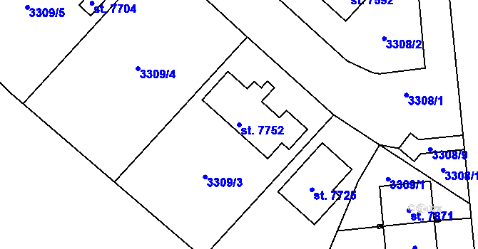 Parcela st. 7752 v KÚ Chrudim, Katastrální mapa