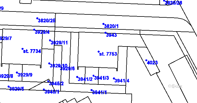 Parcela st. 7753 v KÚ Chrudim, Katastrální mapa