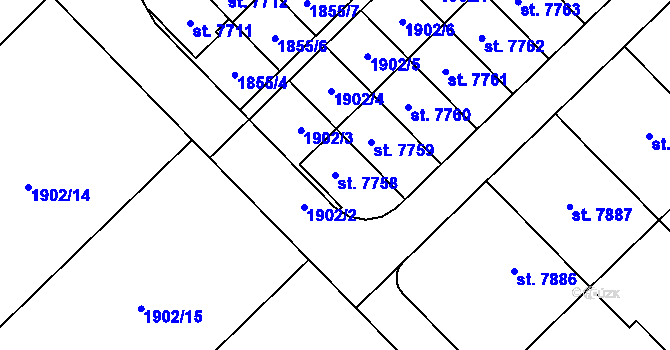 Parcela st. 7758 v KÚ Chrudim, Katastrální mapa