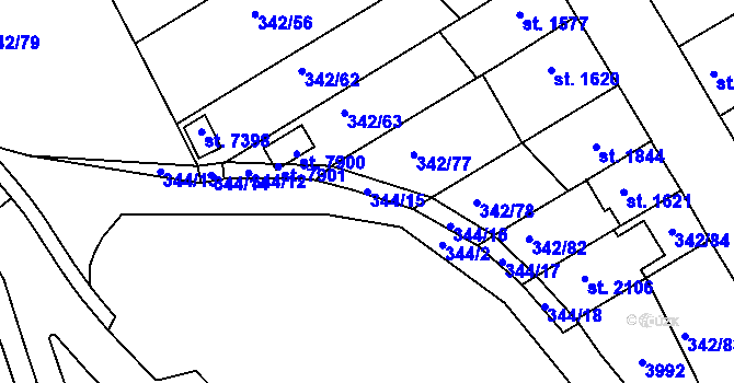 Parcela st. 344/15 v KÚ Chrudim, Katastrální mapa