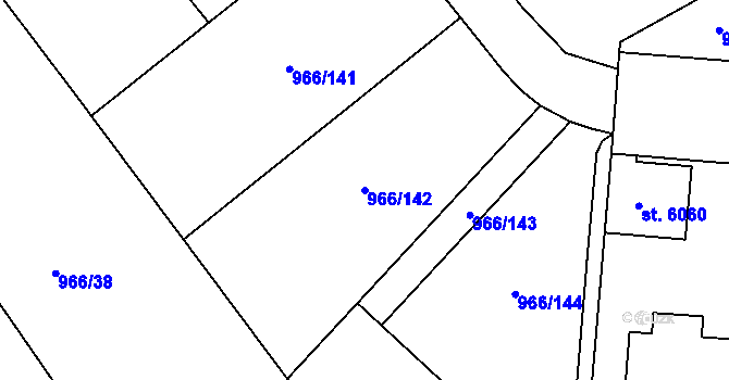 Parcela st. 966/142 v KÚ Chrudim, Katastrální mapa