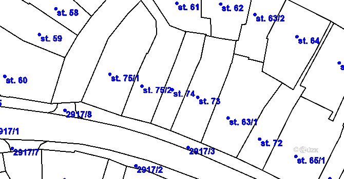 Parcela st. 74 v KÚ Chrudim, Katastrální mapa