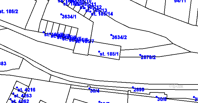 Parcela st. 185/1 v KÚ Chrudim, Katastrální mapa