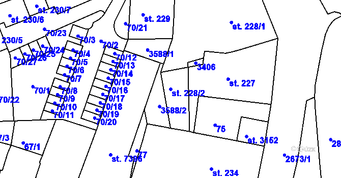 Parcela st. 228/2 v KÚ Chrudim, Katastrální mapa