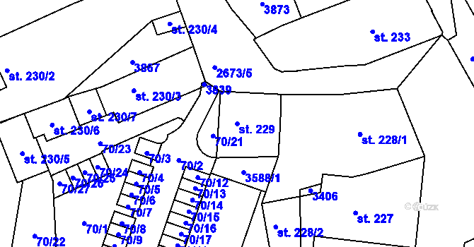 Parcela st. 229 v KÚ Chrudim, Katastrální mapa