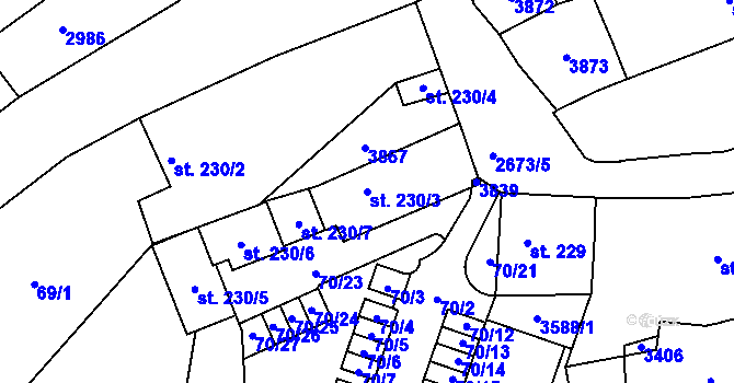 Parcela st. 230/3 v KÚ Chrudim, Katastrální mapa