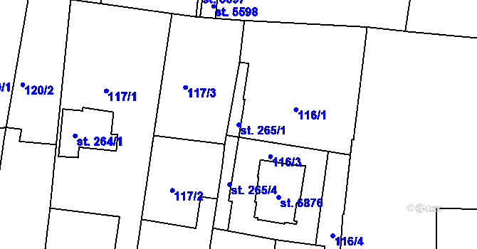 Parcela st. 265/1 v KÚ Chrudim, Katastrální mapa