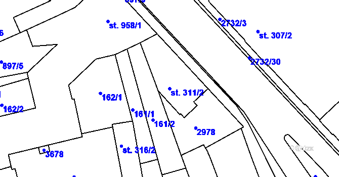 Parcela st. 311/2 v KÚ Chrudim, Katastrální mapa