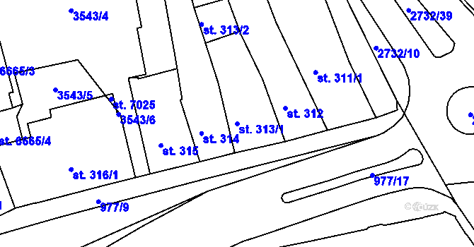 Parcela st. 313/1 v KÚ Chrudim, Katastrální mapa