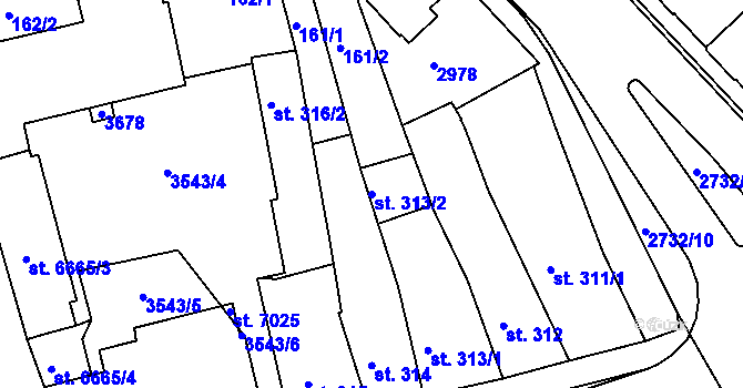 Parcela st. 313/2 v KÚ Chrudim, Katastrální mapa