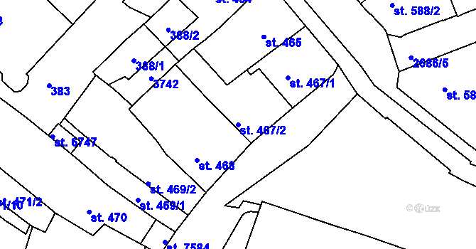 Parcela st. 467/2 v KÚ Chrudim, Katastrální mapa
