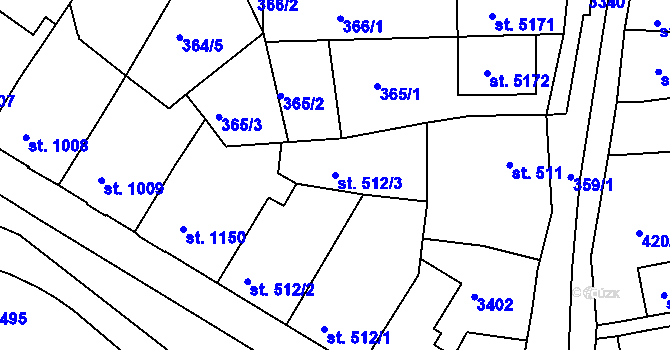 Parcela st. 512/3 v KÚ Chrudim, Katastrální mapa