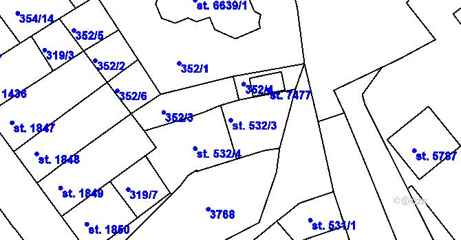 Parcela st. 532/3 v KÚ Chrudim, Katastrální mapa