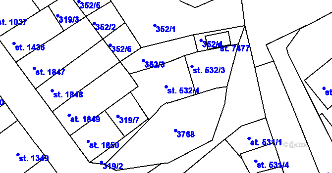 Parcela st. 532/4 v KÚ Chrudim, Katastrální mapa