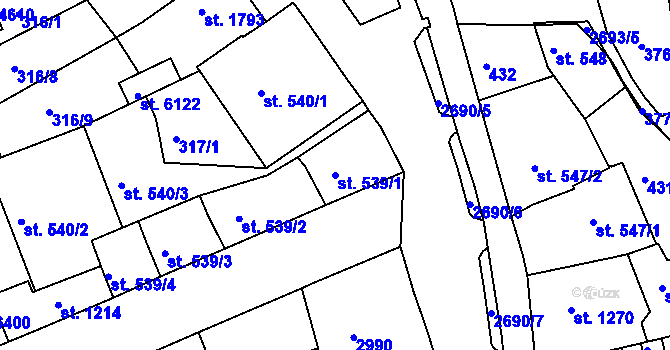 Parcela st. 539/1 v KÚ Chrudim, Katastrální mapa
