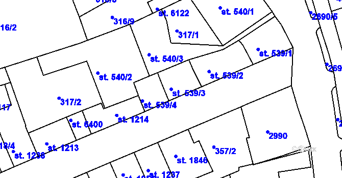 Parcela st. 539/3 v KÚ Chrudim, Katastrální mapa